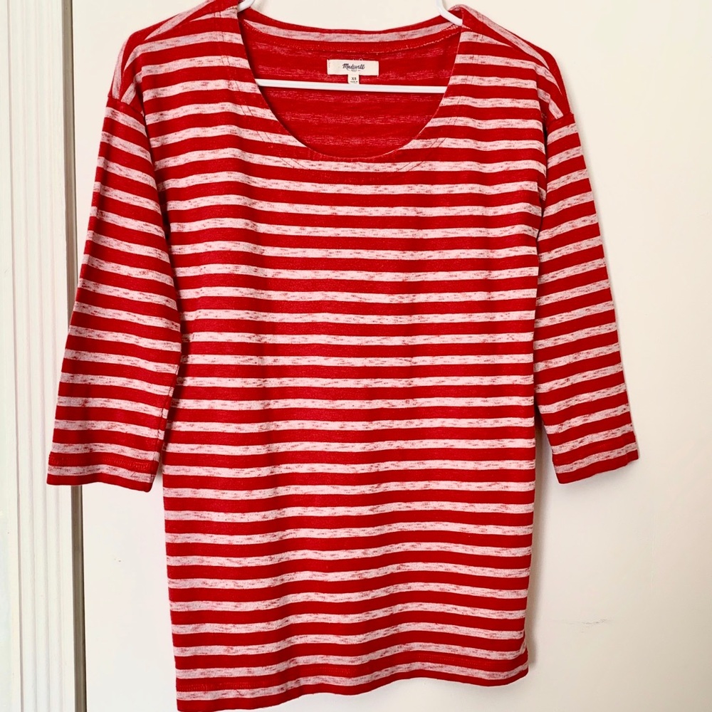 Madewell Cozy Slub Tee Shirt Red/White Stripe - XS